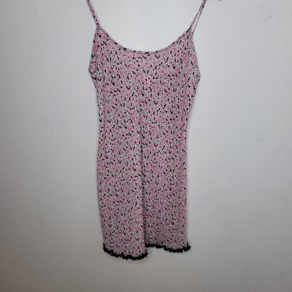 Victoria's Secret Slip Dress Large Pink Black Floral Ruffle Babydoll Coquette